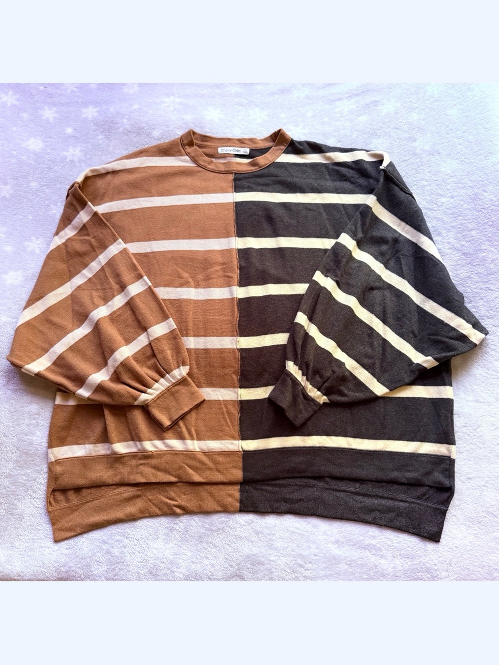 Oversized Striped Crewneck Sweater - Brown & Black color blocked design